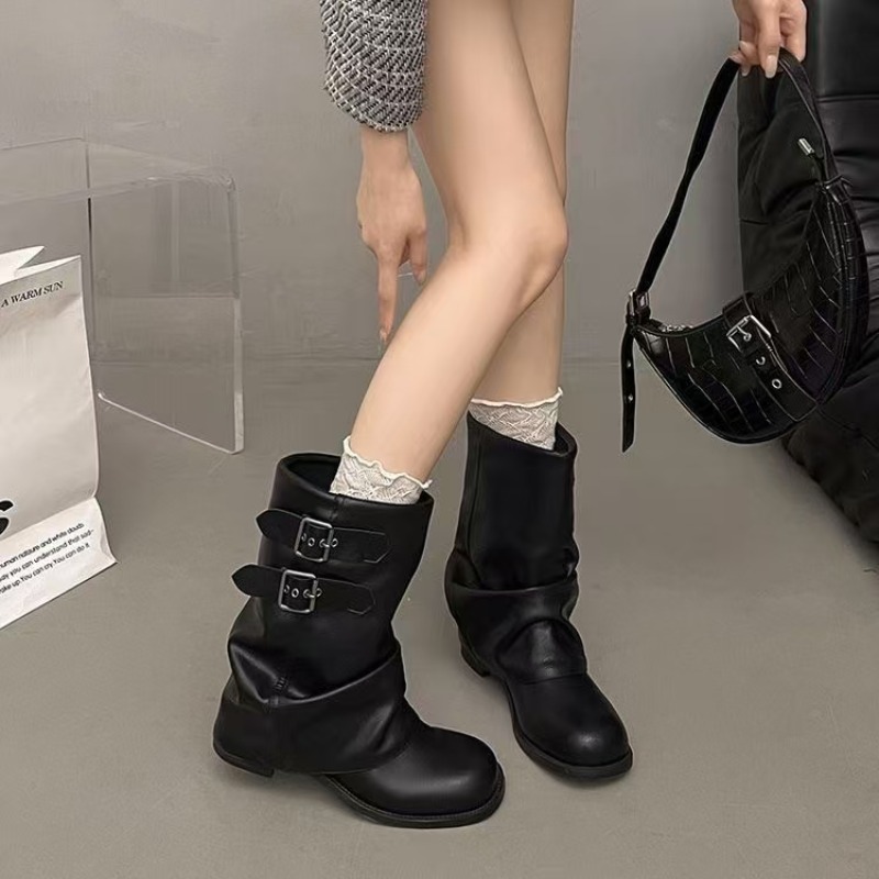 Boot Sock Slouchy - Botas Femininas Pretas de Cano Médio